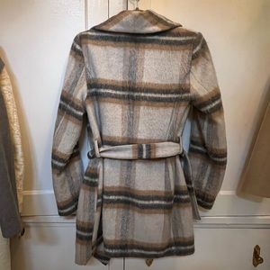 Tahari Belted Plaid Wool Coat Size S